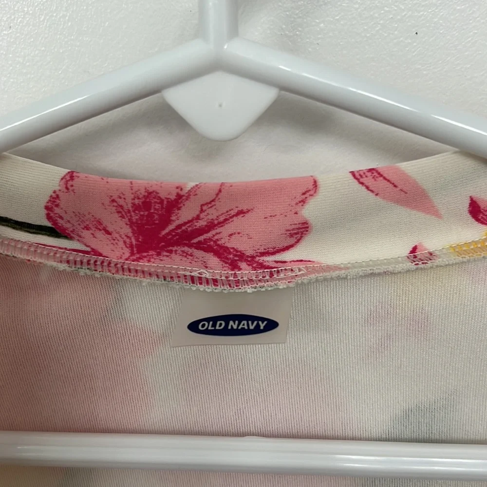 Old Navy Cream Floral Long-Sleeve Kids Rashguard with Red, Yellow & Pink Flowers